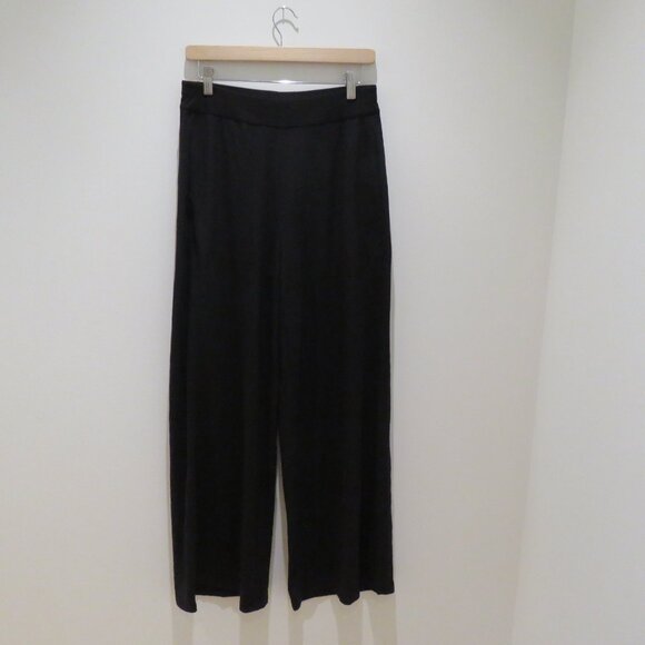 EILEEN FISHER Wide Leg Pant Black Stretch Pull On Size Small Minimalist Travel - Picture 2 of 15